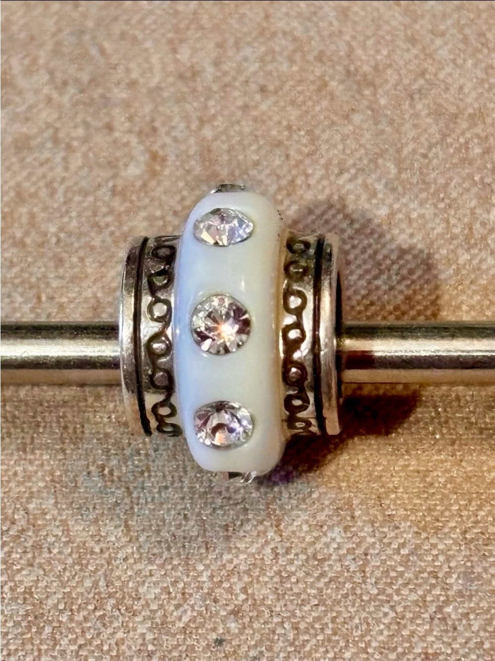Brighton round Dazzle Spacer White resin bead Row of Clear crystals Retired